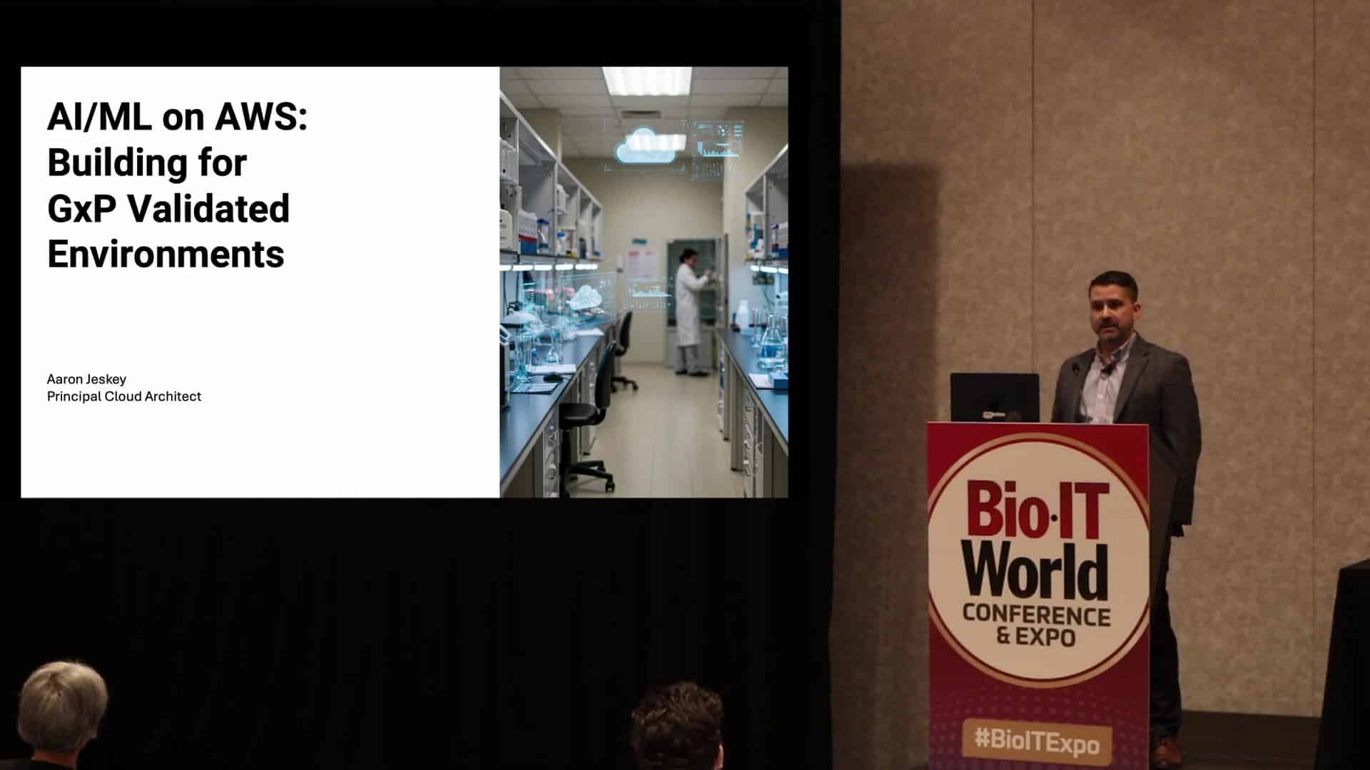 managed IT services for life sciences using AI and ML in AWS – Bio-IT World 2025 presentation cover image