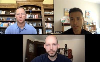 Three cloud management experts discussing critical features of CloudCheckr during a virtual training session.