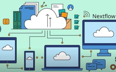 Illustration of cloud-based data workflow management with devices connected via Nextflow.