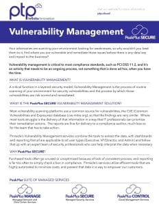 This image shows the first page of our whitepaper, "Vulnerability Management with PeakPlus SECURE"