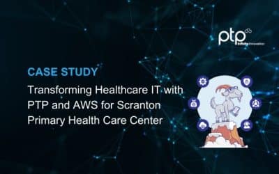 Illustration of a goat managing servers connected to the cloud, symbolizing SPHCC's successful IT transformation with PTP and AWS.