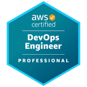 AWS Certified Badge for DevOps Engineer Professional with teal background and green outline.