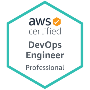 AWS Certified Badge for DevOps Engineer Professional with white background and green outline.