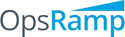 OpsRamp official logo with blue and gray text and a blue geometric accent.